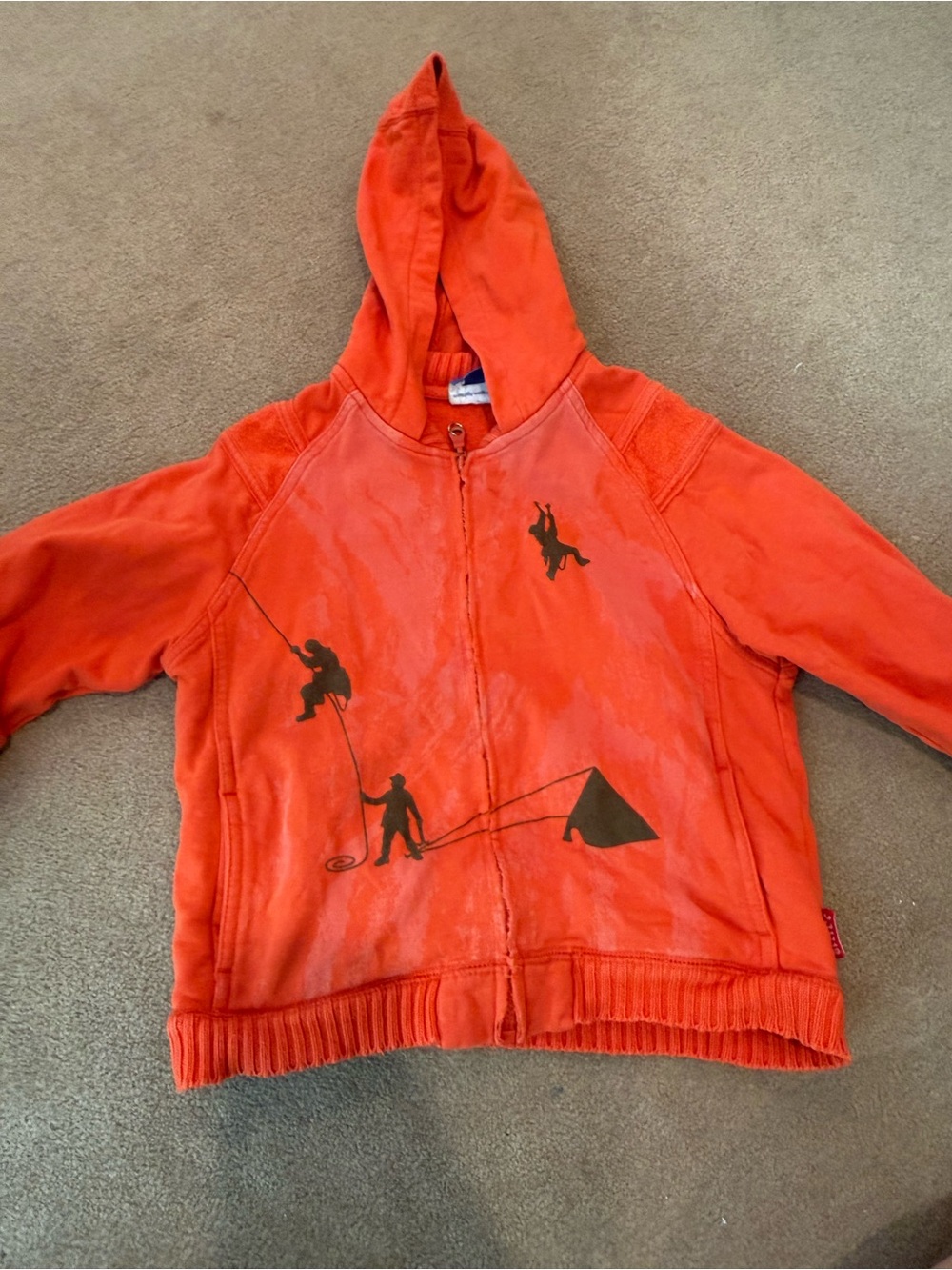 Oilily Orange Kids Zip-Up Hoodie with Black Graphic